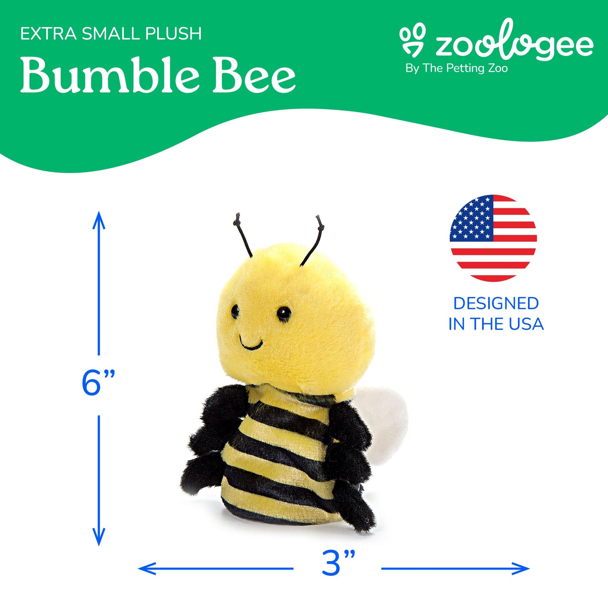 The Petting Zoo Bee Stuffed Animal Plushie, Gifts for Kids, Nuggetz Animals, Bee Plush Toy, 6 inches