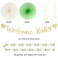 Sage-Green Champagne-Beige Baby Shower Party-Decorations - 21pcs Girls Boy Welcome Baby Banner,Paper Lanterns Pom Poms,Safari Woodland Boho Neutral