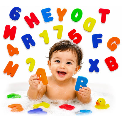 BabyBibi 36 PCS Stick-On Foam Letters & Numbers - Non-Toxic, BPA Free, No Mold Tub Toys - Colorful, Educational, Fun ABC Learning for Toddlers