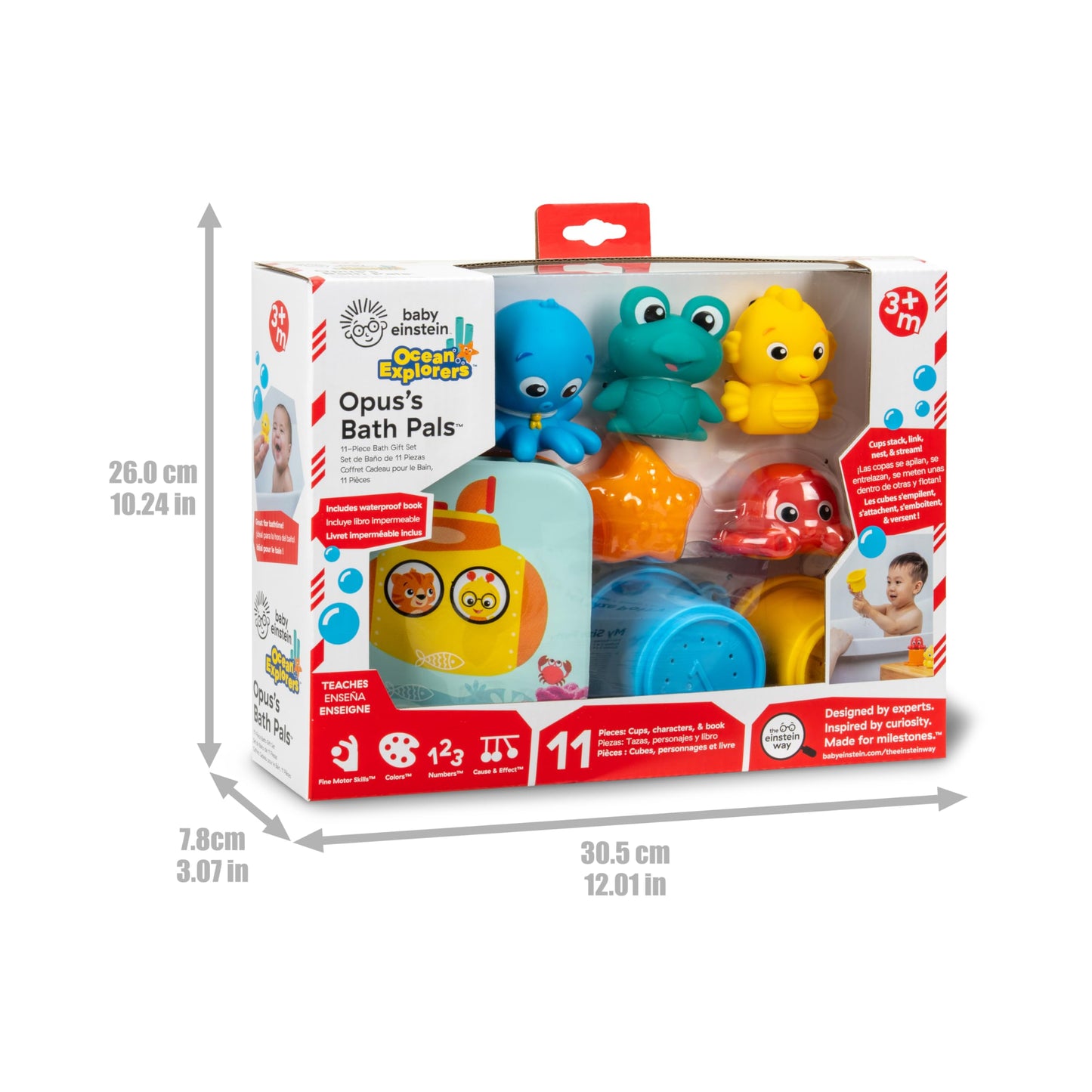 Baby Einstein Ocean Explorers Opus Bath Pals 11-Piece Gift Set, Waterproof Bath Book, Bath Cups, Animal Shape Bath Toys for Baby and Toddler, Ages 3