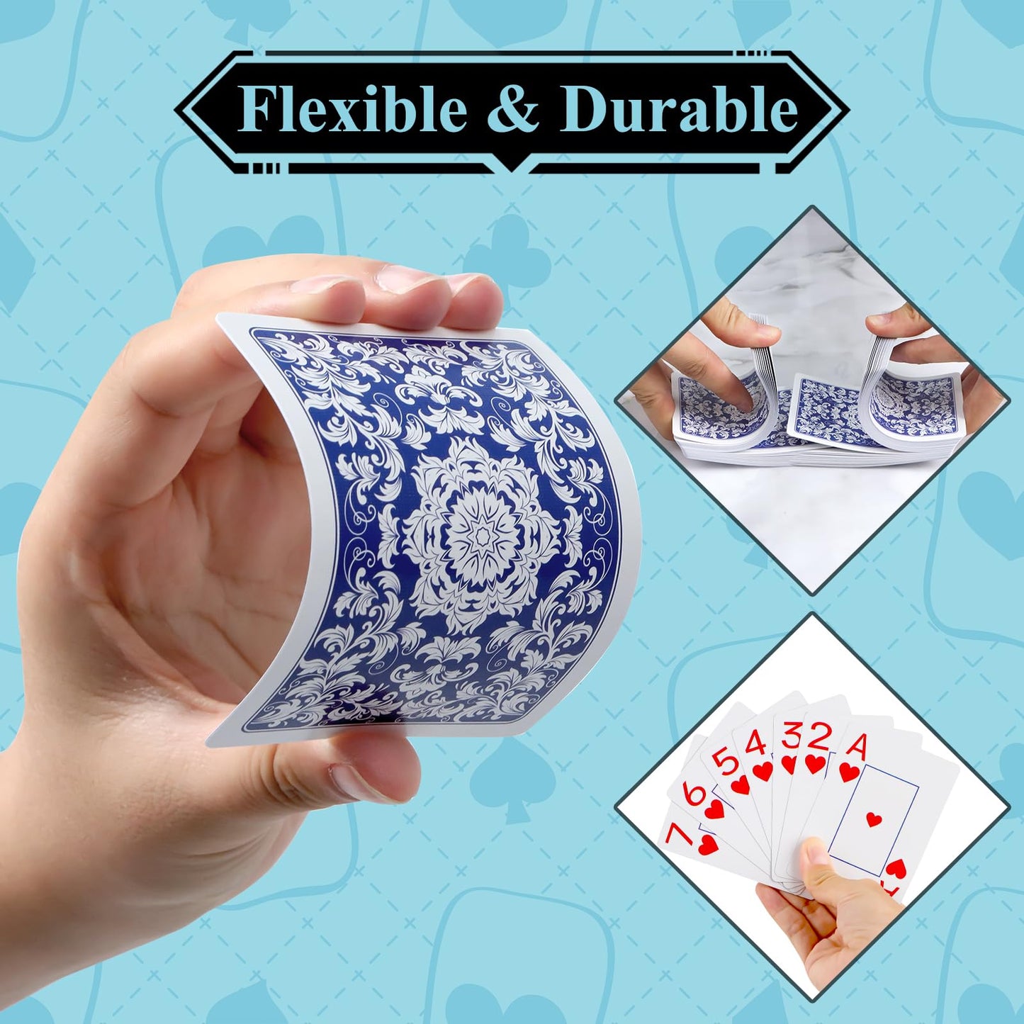 Metsyth Playing Cards 4 Pack, Plastic Playing Cards Waterproof Card, 4 Decks of Cards Bulk Set Poker Size Cards, Jumbo Large Print Playing Card