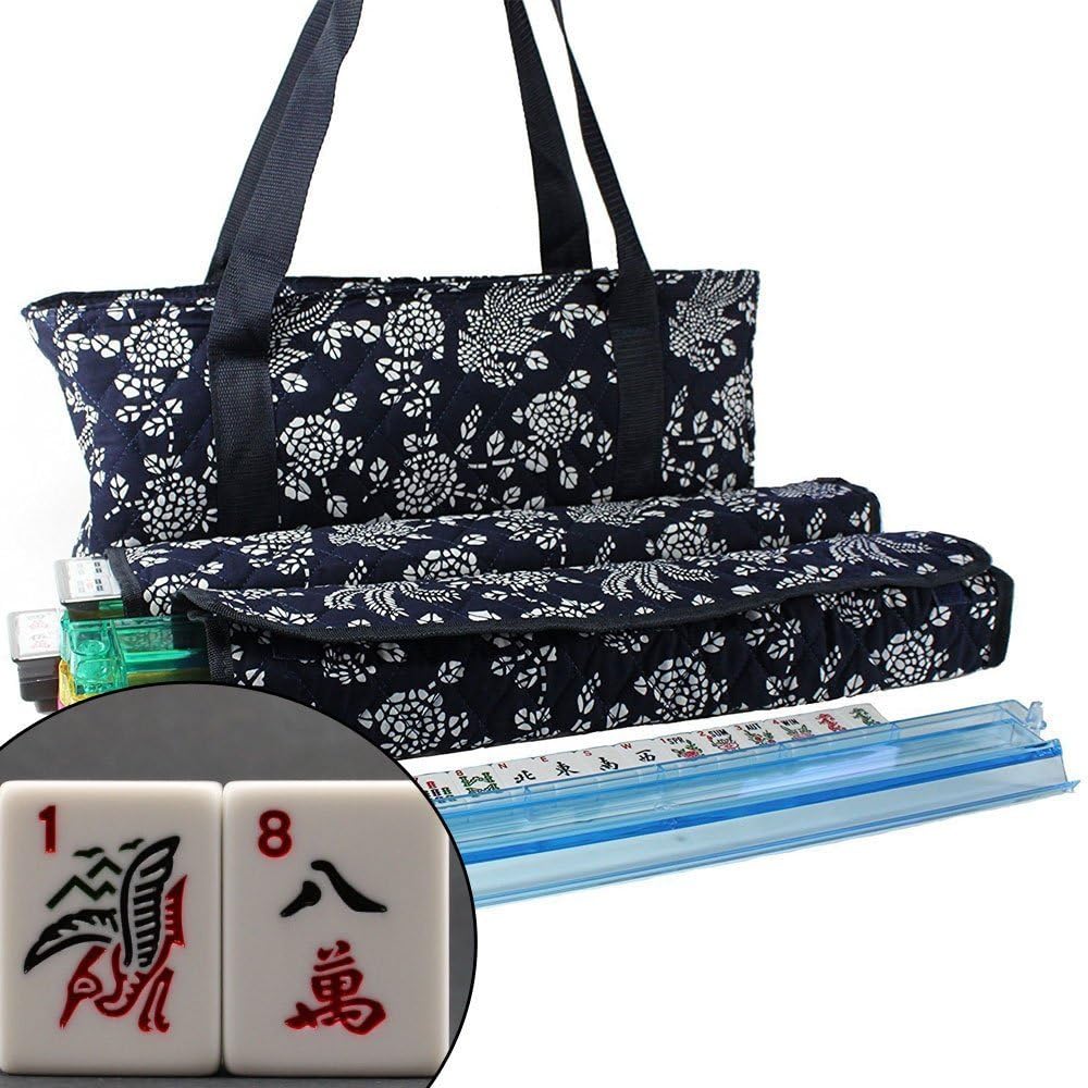 usamjtable American Mahjong Set 166 Tiles 4 All in One Pusher Rack Combo (Phoenix Blue)