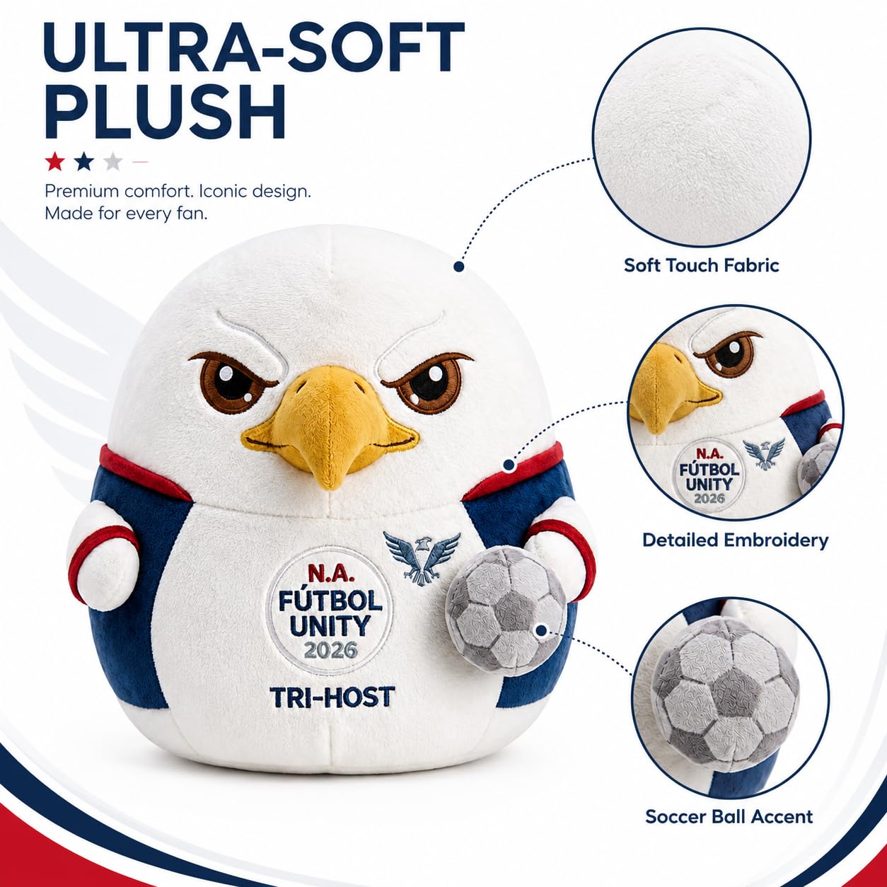 TDQNBKDG Cute Chubby Eagle Stuffed Plush Doll, Soft Embroidered Bird Throw Pillow Toy, Decorative Mascot Plush, for Family Friends All Occasions