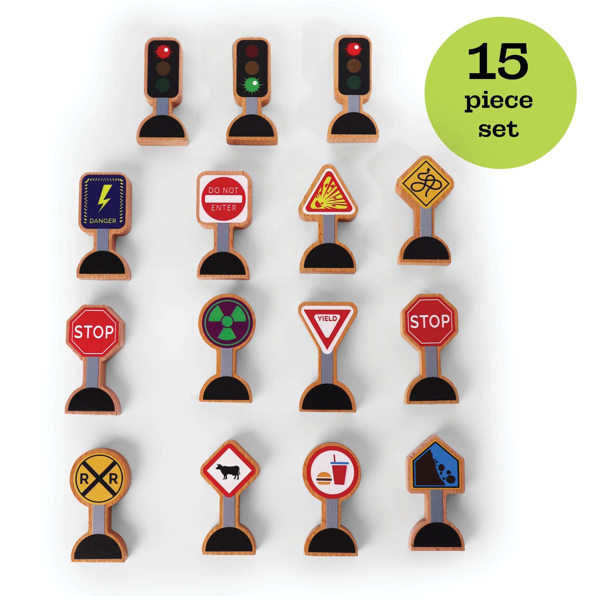 15 Pieces - Wooden Traffic Signs For Kids - Zany Street Signs for Play Mats, Toy Trains and Cars - Wooden Street Signs Road Signs - Educational