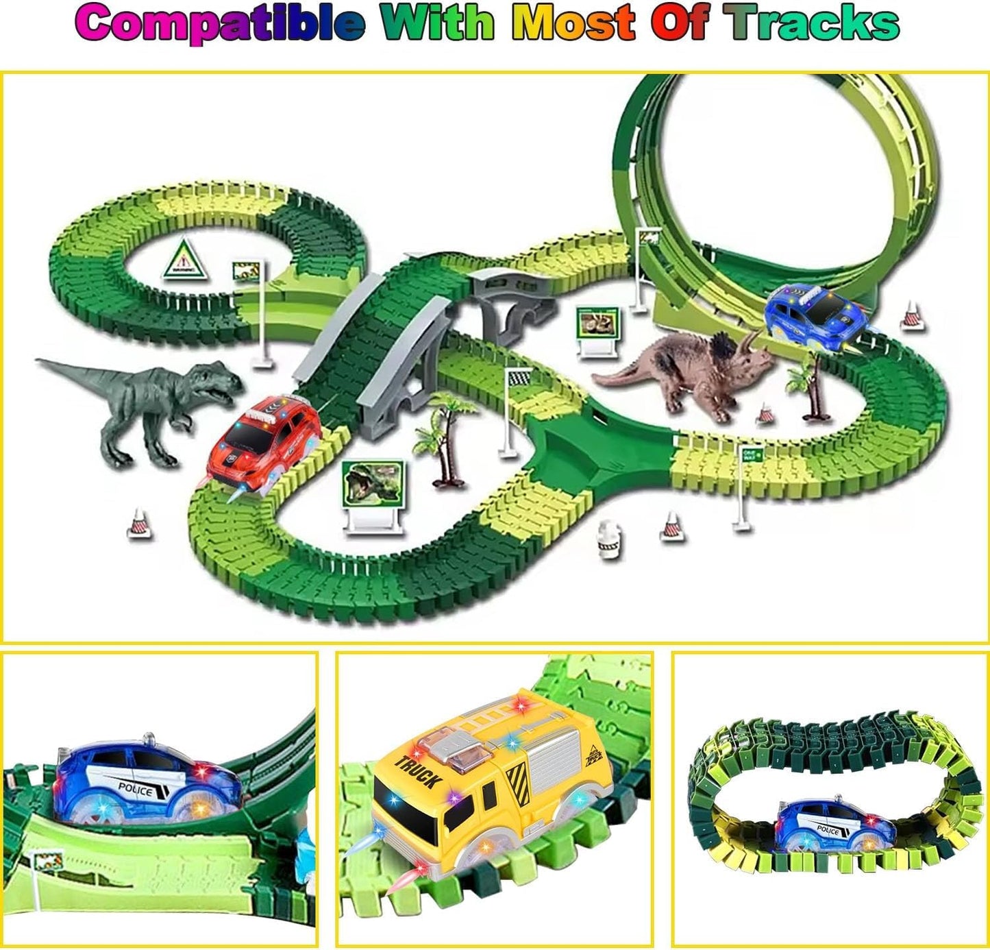 Track Cars Only Replacement Light Up Toy Cars with 5 Flashing LED Lights for Tracks Glow in the Dark, Flex Race Car Track Accessories Compatible