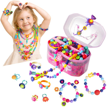 BIRANCO. Pop Beads, Jewelry Making Kit - Arts and Crafts for Girls 3-7 Years Old, Snap Beads Toys - Necklace, Bracelet, Ring Creative DIY Set - 520