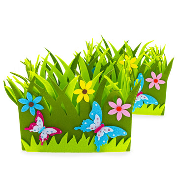 Set of 2 Spring Flowers and Butterflies Easter Felt Decorative Centerpiece