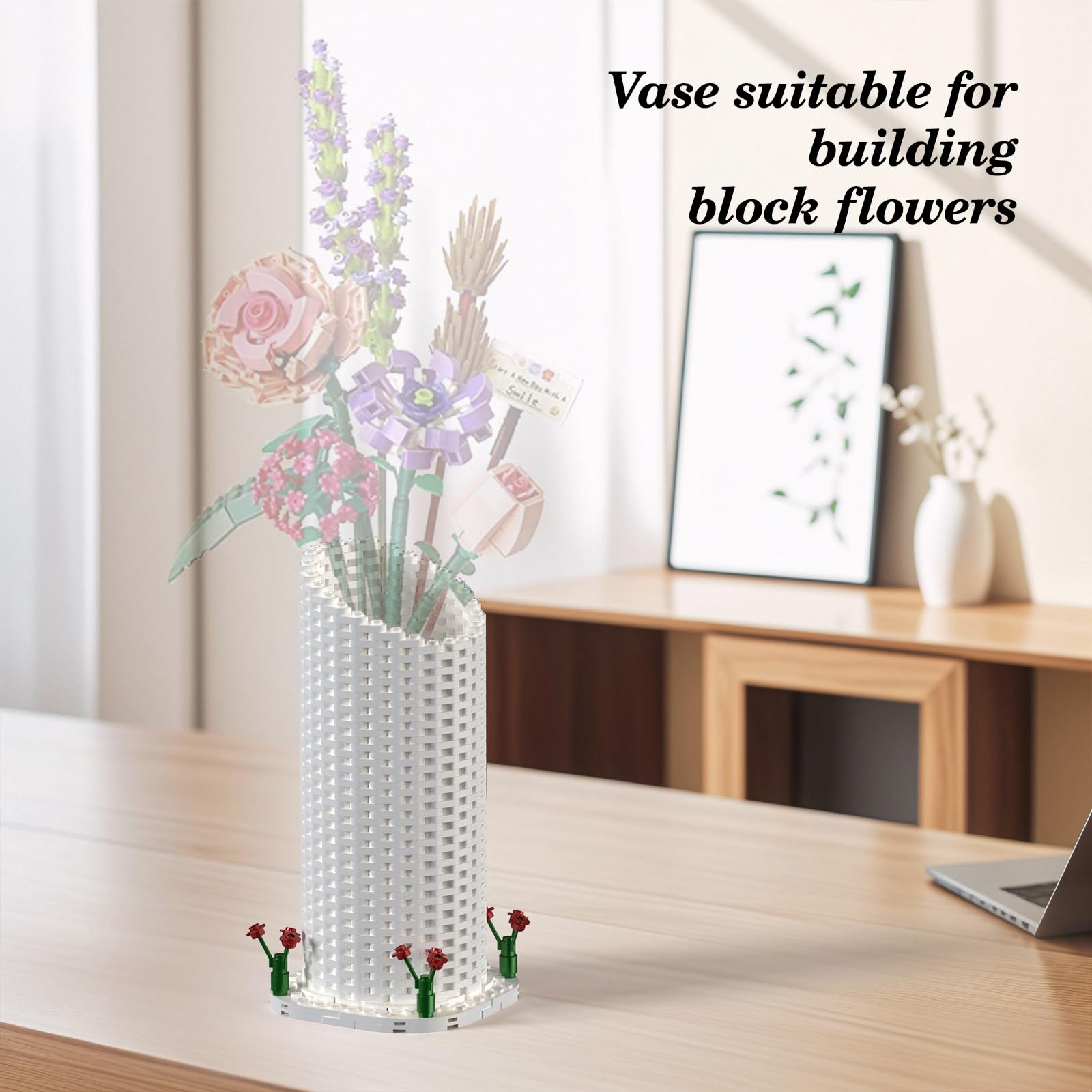 Vase Building Set, White Vase for Roses Flowers Bouquet 10328 10342, for Women Adult Flower Lovers, Christmas, Valentine's and Mother's Day