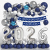 Graduation Decorations Class of 2026: Navy Blue and Silver Graduation Balloon Arch Garland Kit and Silver Confetti Balloons Congrats Grad Banner 2026