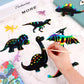 Droutti 64 Sets Dinosaur Theme Scratch Cards Rainbow Scratch Paper Dinosaur Crafts Art Card Kit DIY Scratch Dinosaur Paper with Wood Stylus and Ribbon
