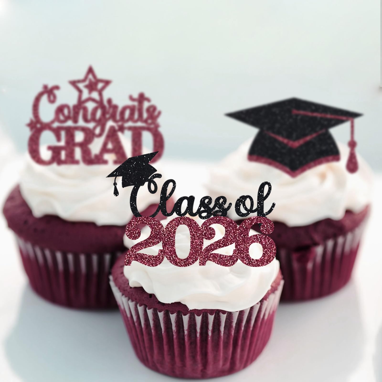 Maroon Graduation Cupcake Toppers 36PCS Glitter Proud Of You Food Picks Congrats Grad Party Table Ideas