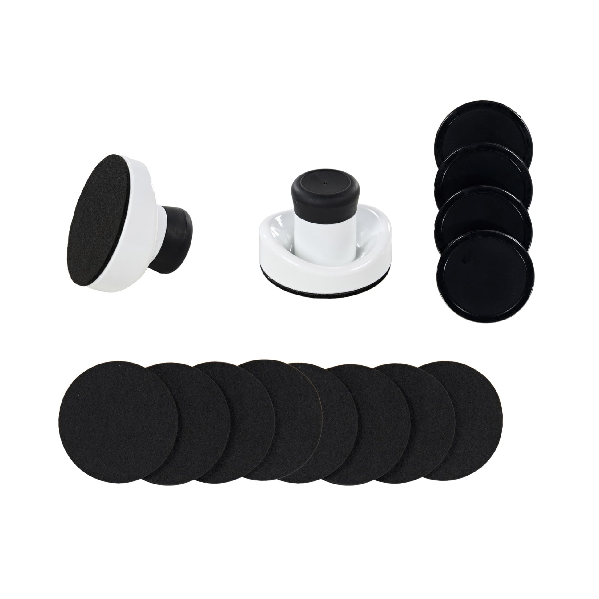 MD Sports Air Hockey Accessories Set 2 White Pushers 4 Black Pucks, 8 Replacement Pads, Fits 84 to 96 in Air Hockey Tables, Durable Plastic Soft Grip