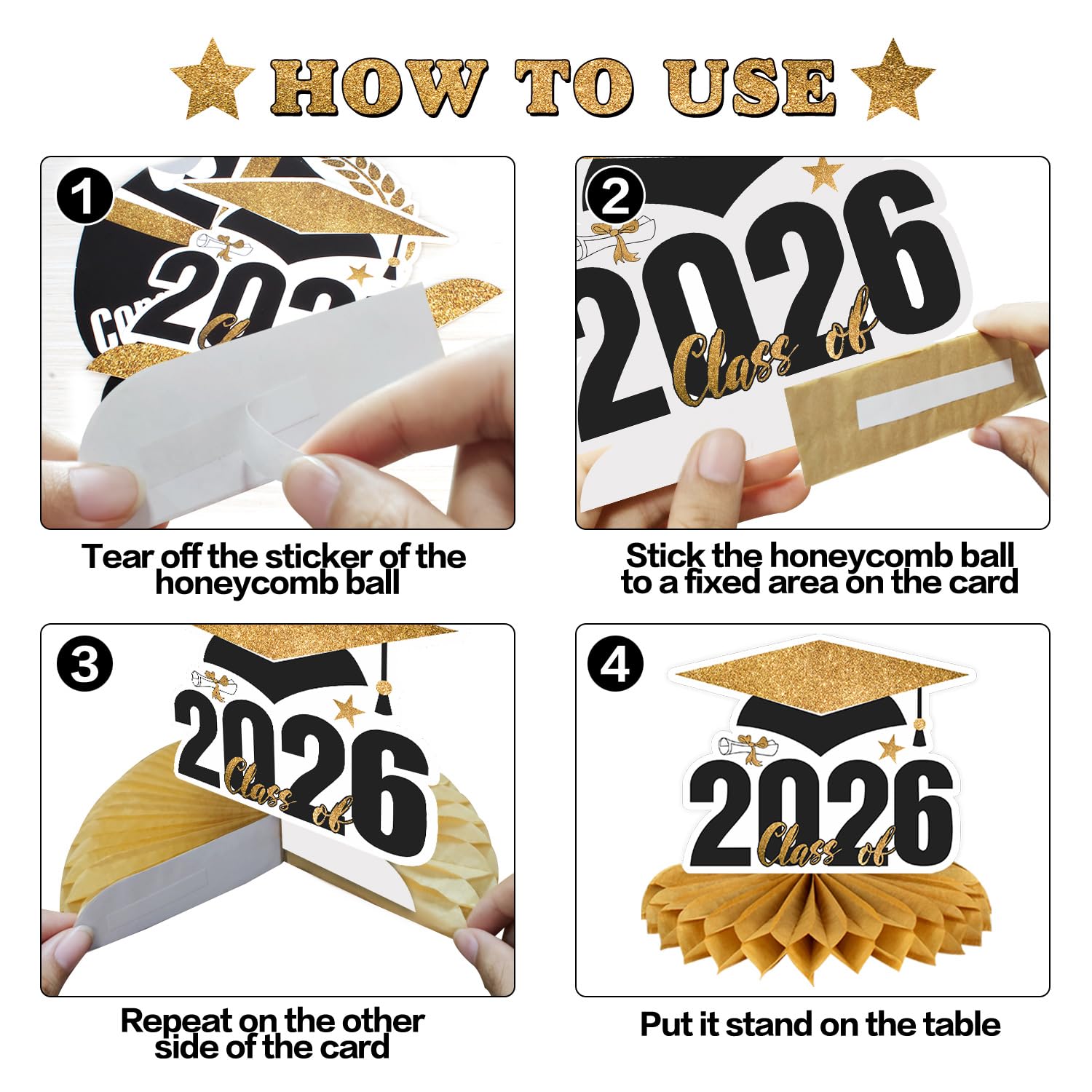 LINGTEER Class of 2026 Graduation Party Decorations - 8Pcs Congrats Grad 2026 School Graduation Table Honeycomb Centerpieces Gift Stand Decorations