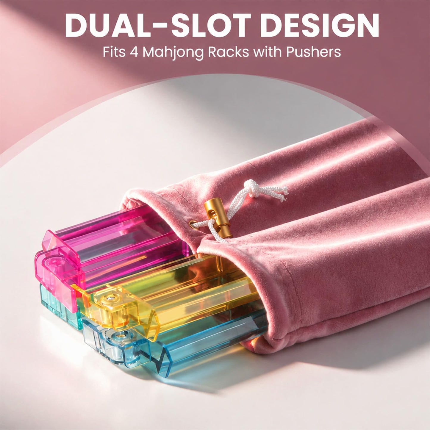 Treasdamic Mahjong Rack Bag, 2 Compartments Velvet Drawstring Pouch, Soft Sleeve Organizer, Mahjong Rack Storage Bags for 4 Mahjong Racks and Pushers