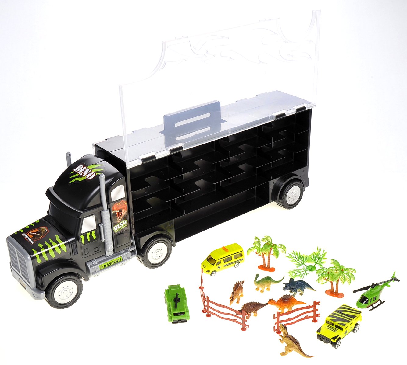 PowerTRC Dinosaur Transport Truck Carrier | Dino Playset | Great for Kids Ages 3+ Boys and Girls | Perfect Present for Birthdays, Parties, and School