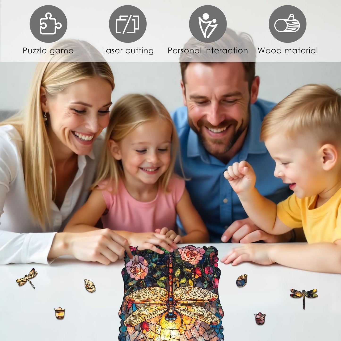 Dragonfly Wooden Puzzle for Adults, 200 Piece Unique Shape Jigsaw with Wooden Box, Laser-Cut Challenging Puzzles for Teens & Adults, Relaxing Creative