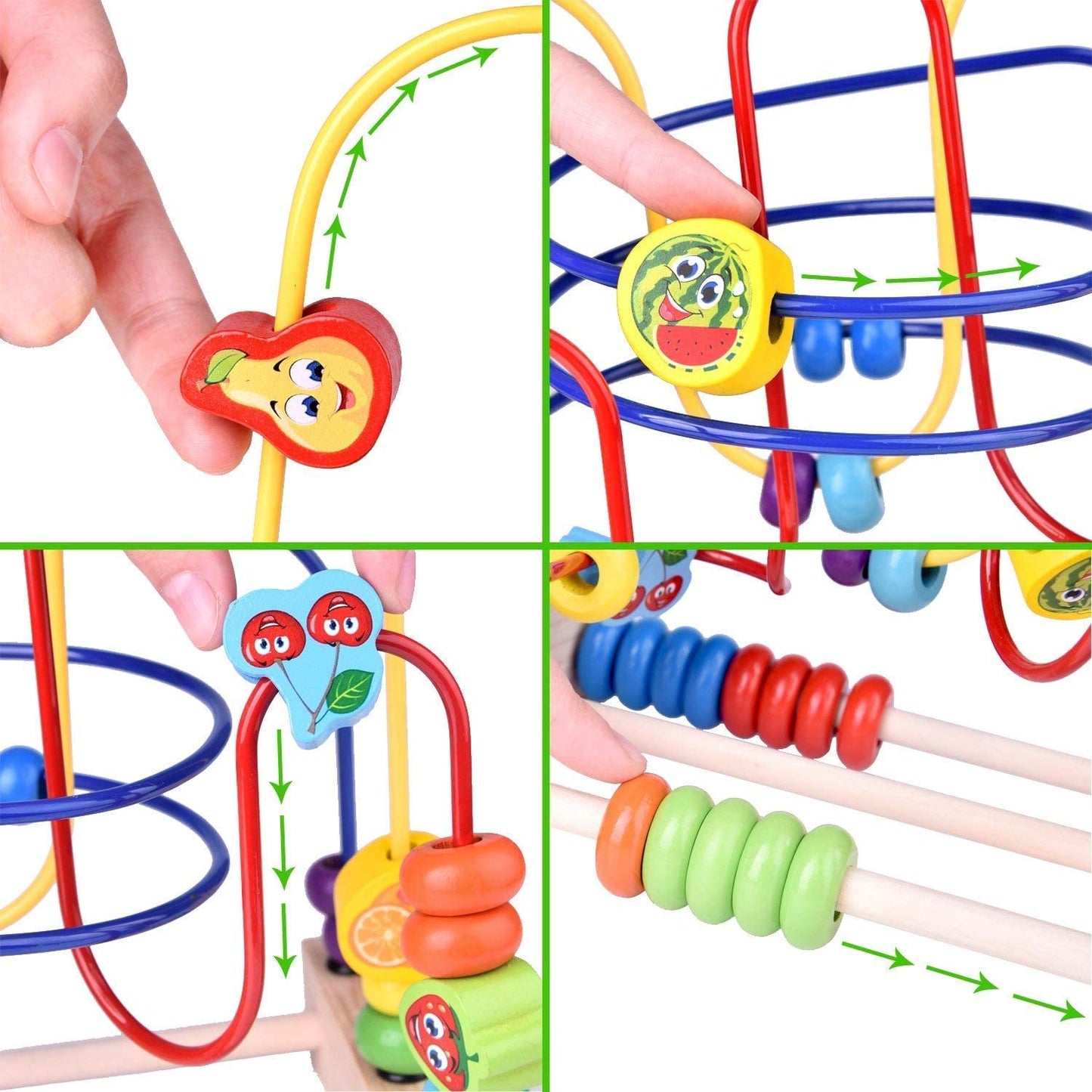 FUN LITTLE TOYS Wooden Baby Beads Maze Toys, Toddlers Roller Coaster Game Cubes, Educational Around Circle Bead Skill Improvement Wood Toy, Sliding