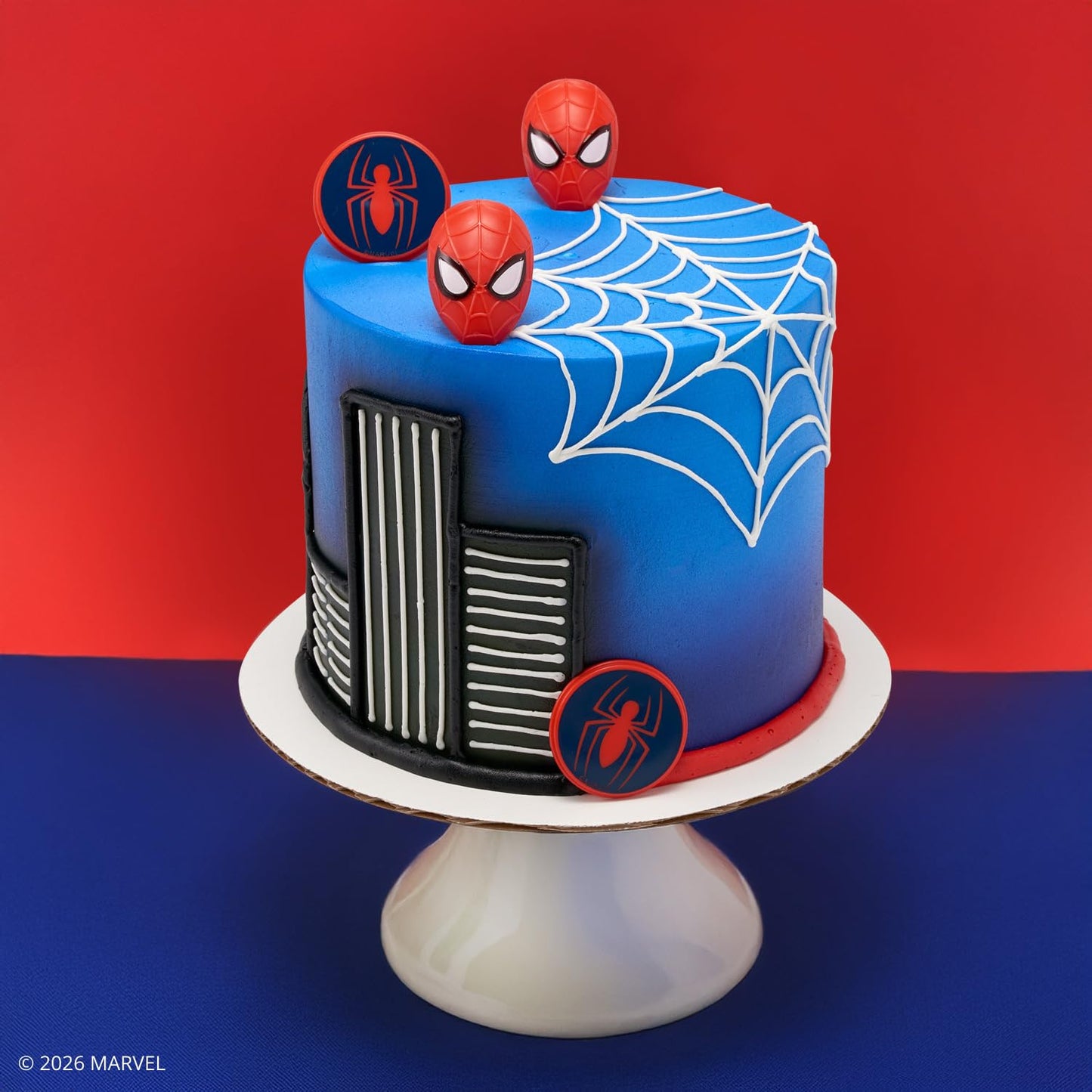 DecoPac Marvel's Spider-Man™ Spider and Mask Rings, Spider-Man Cupcake Decorations, Red and Blue Food Safe Cake Toppers - 24 Pack