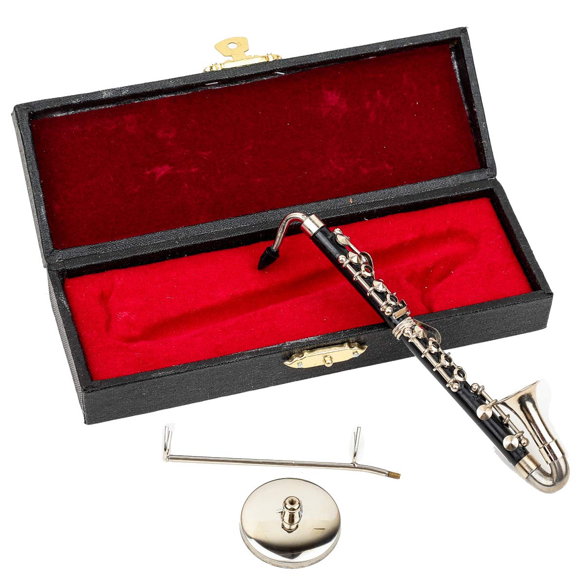 Dselvgvu Miniature Bass Clarinet with Stand and Case Mini Musical Instrument Bass Clarinet Replica Collectible Figurines Dollhouse Accessories Model