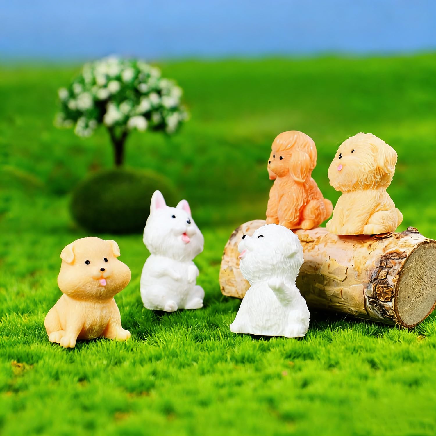 Cybirdbal 24 PCS Mini Dog Figurines, Mini Resin Animals in Bulk Miniature Tiny Puppy Dogs Figures for Cake Decorations Topper Moss Landscape Garden