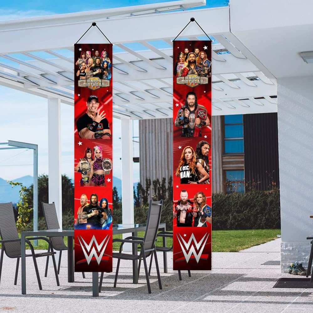 2Pcs Wresting Birthday Porch Sign Door Hanging Banner Party Supplies for Wresting Themed Door Decorations