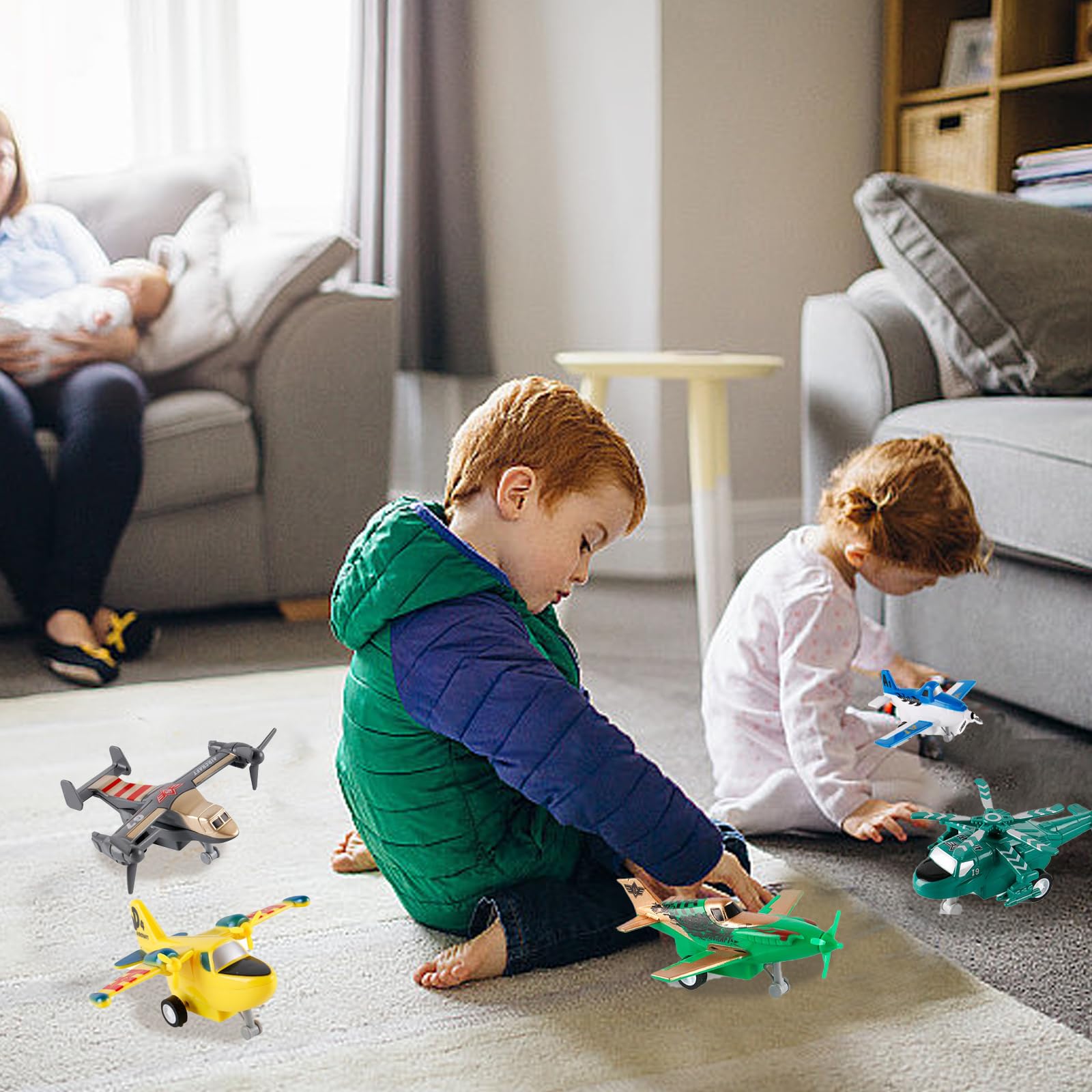 UXRPTU Pull-Back Airplane Toy Boys Plane Playset for Toddlers 3-5 Variety Pack of Helicopters Stealth Bombers Fighter Jets Aircraft Planes for Kids