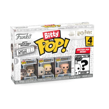 Funko Bitty POP! HP - Harry in Robe with Scarf, 4-Pack - Harry Potter, Draco Malfoy, Dobby and A Surprise Mystery Mini Figure - 0.9 Inch (2.2 Cm)