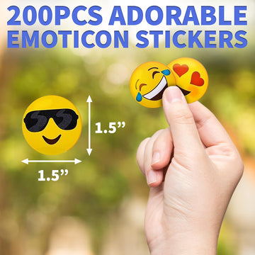Playbees Emoticon Stickers - 2 Rolls - Kids' Party Favors, Game Prizes, Novelty Toys, Wall Decor, Scrapbooking, Arts and Crafts - 200 Count, 1.5 Inch