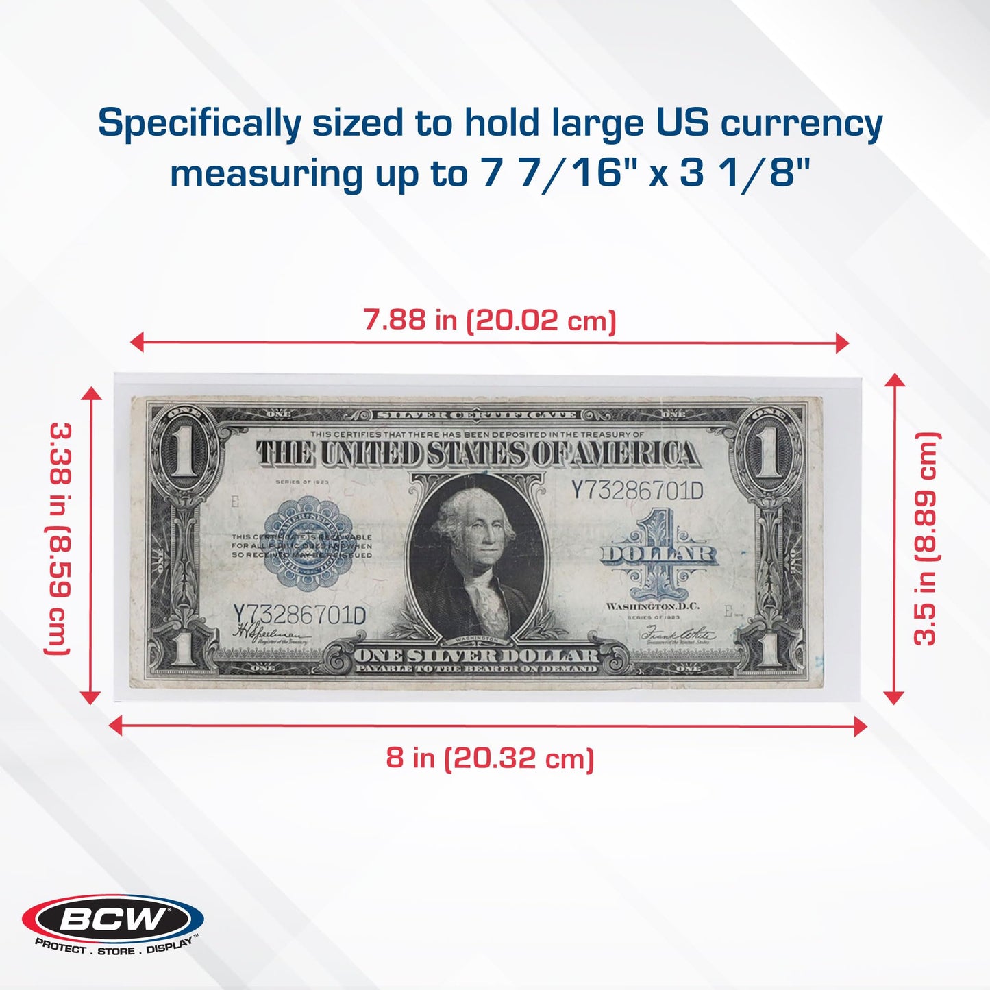 BCW Large Bill Deluxe Currency Holders - 50ct | Archival Safe Bill Protectors | High Clarity Double-Polished Clear Vinyl | for Collectors and