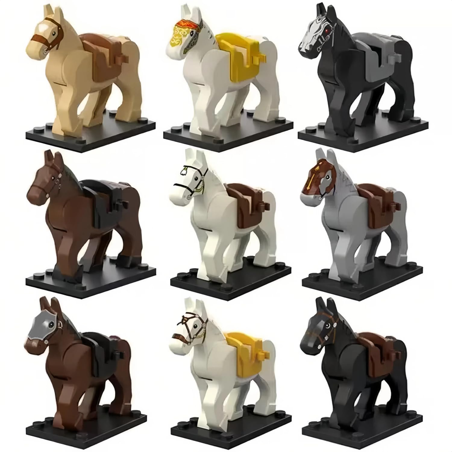 TRavesty Military Medieval War Horse Building Block Set, 10 PCS Custom War Horse Kit for Minifigures, Military Battle Scenes Minifigures Horse Set