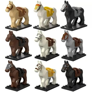 TRavesty Military Medieval War Horse Building Block Set, 10 PCS Custom War Horse Kit for Minifigures, Military Battle Scenes Minifigures Horse Set