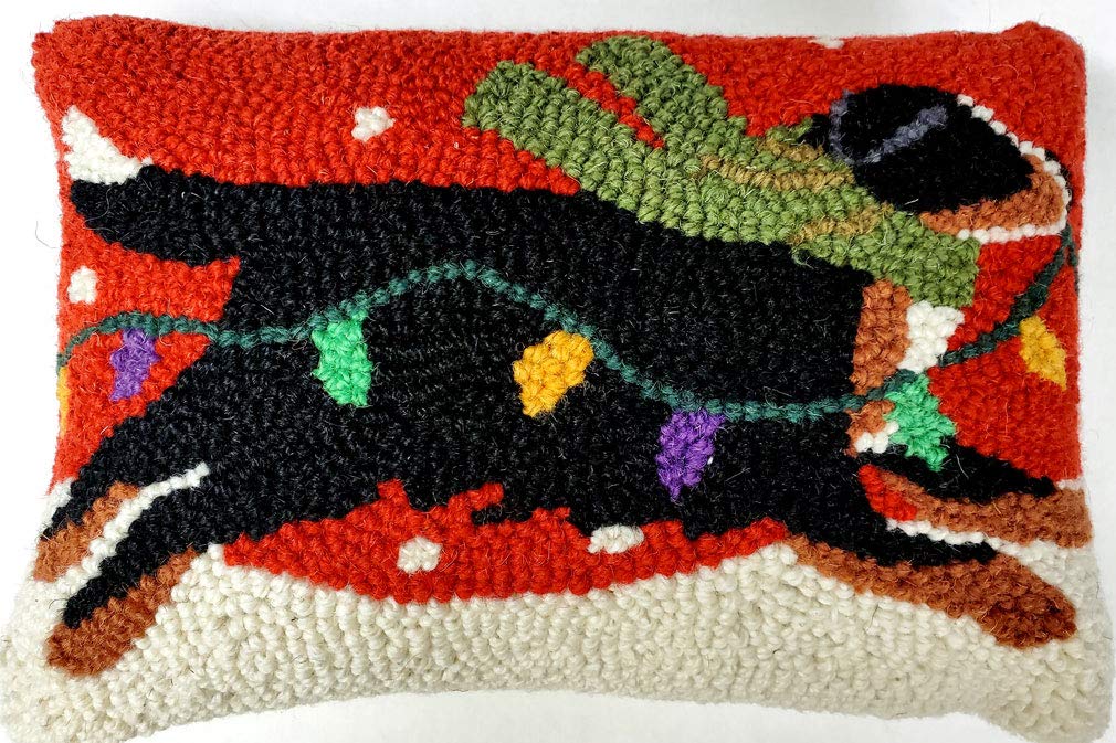 Running Bernese Mountain Dog Christmas Lights Mini Hooked Wool Pillow 8 x 12