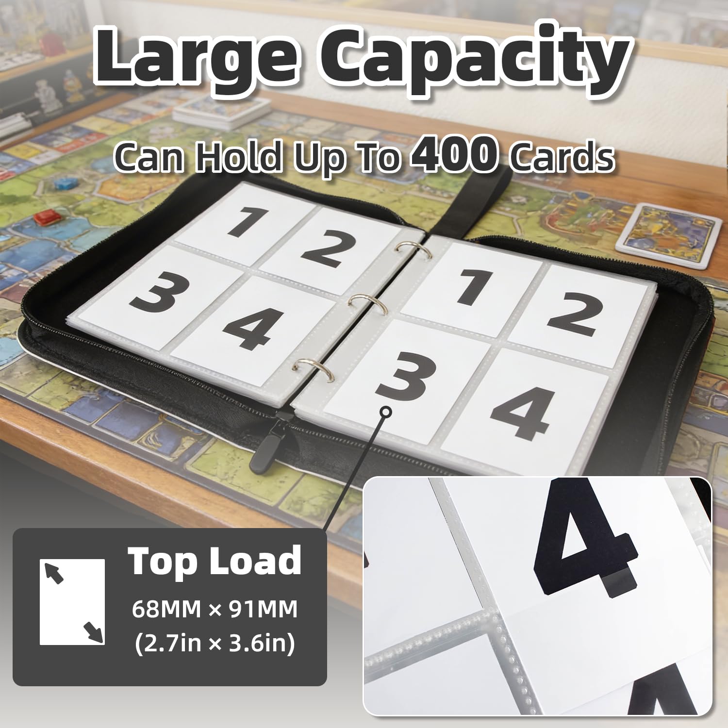 Card Binder 4 Pocket with 50 Removable Sleeves-Can Hold 400 Cards