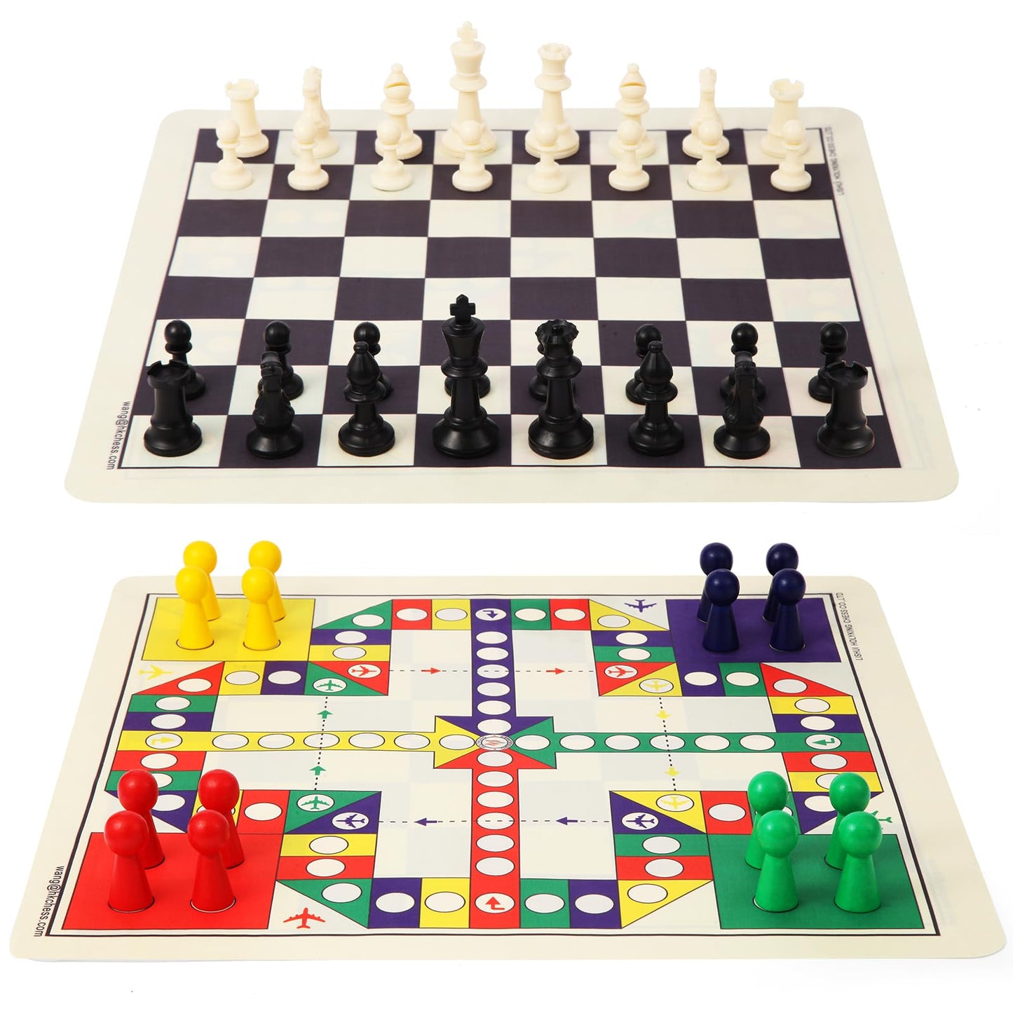 HOLYKING 2 in 1 Chess and Flying Chess Board Game, 15.75 Inch Roll Up Mat