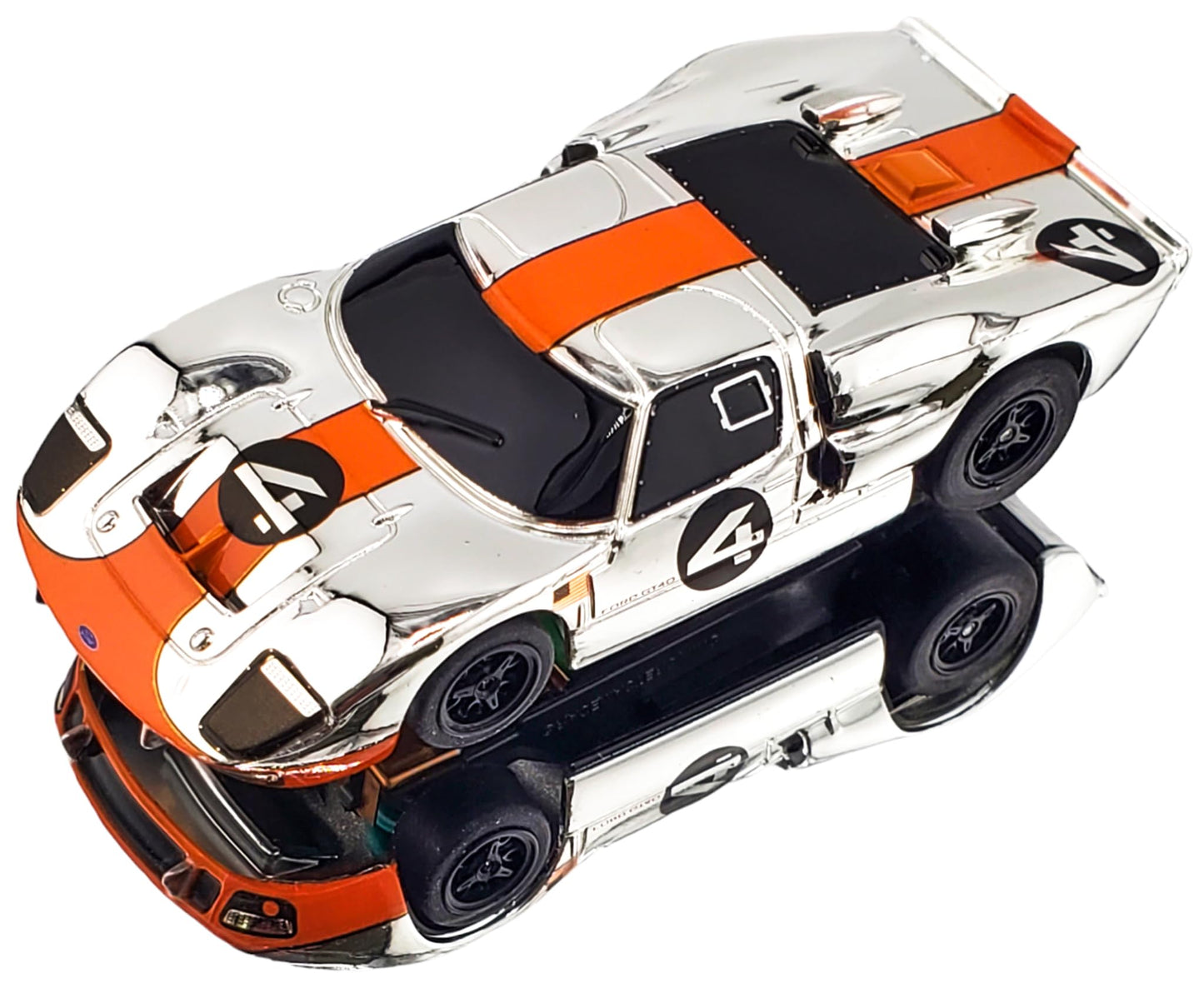 AFX Ford GT40 MKII #4 Mirror Chrome/Orange Edition Mega G+ Chassis HO Slot Car Exclusive