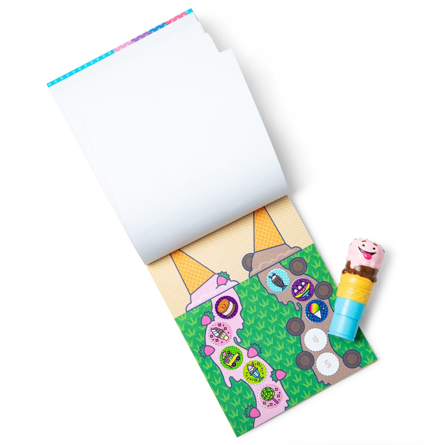 Melissa & Doug Sticker Wow!™ 24-Page Activity Pad and Sticker Stamper, 300 Stickers, Arts and Crafts Fidget Toy Collectible Character - Ice Cream -