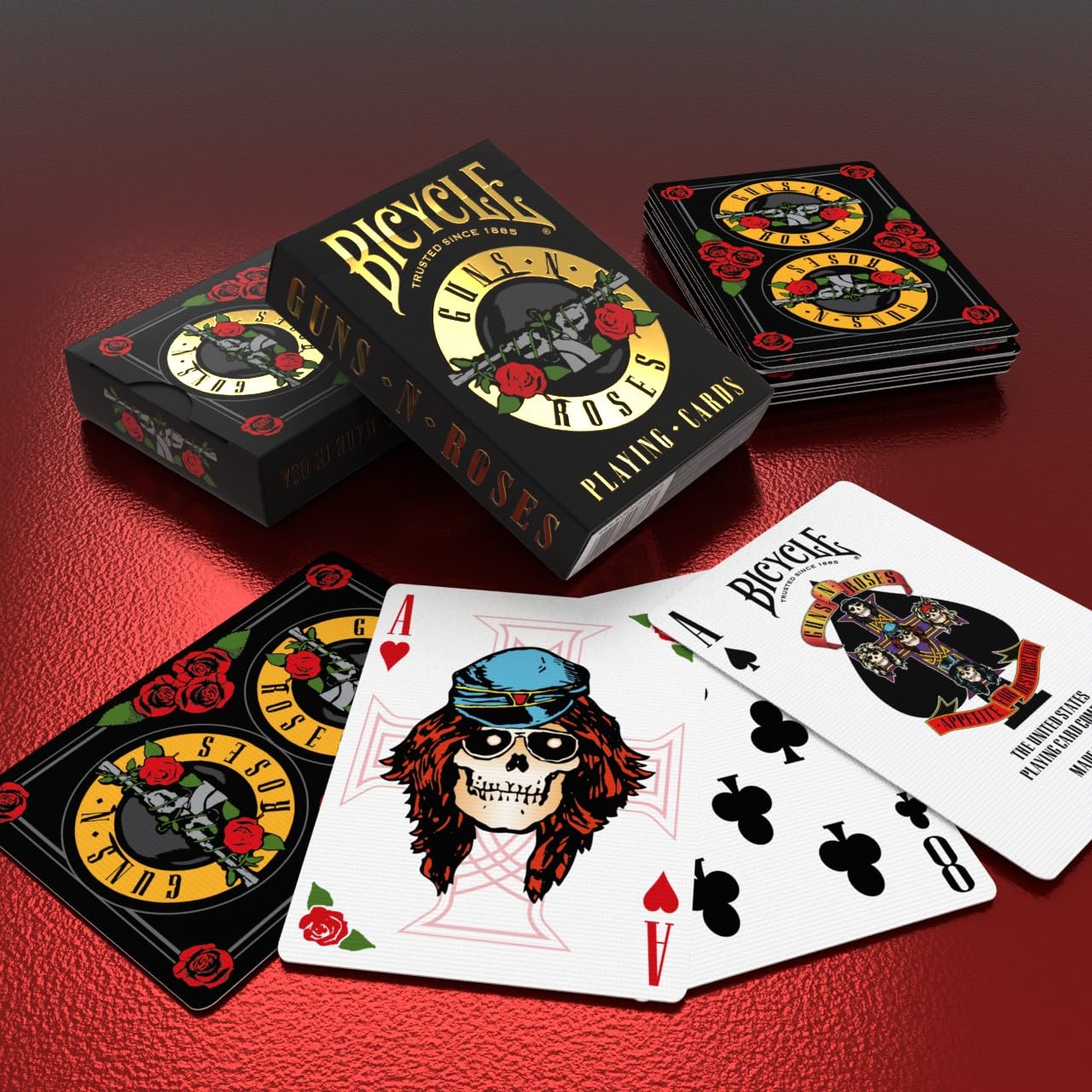 Bicycle Guns N' Roses Playing Cards, Features Iconic Guns N' Roses Band Designs, Black and Gold, 1 Deck
