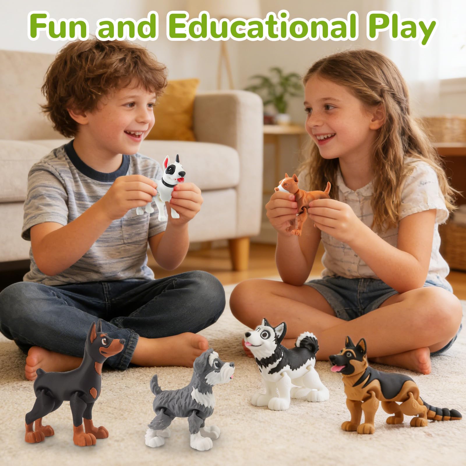 VDEZX 6PCS 3D Printed Dogs Toys, 3-5" Realistic Large 3D Printed Animals Figurines, Articulated Flexible Fidget for Goodie Bags Party Favors Birthday