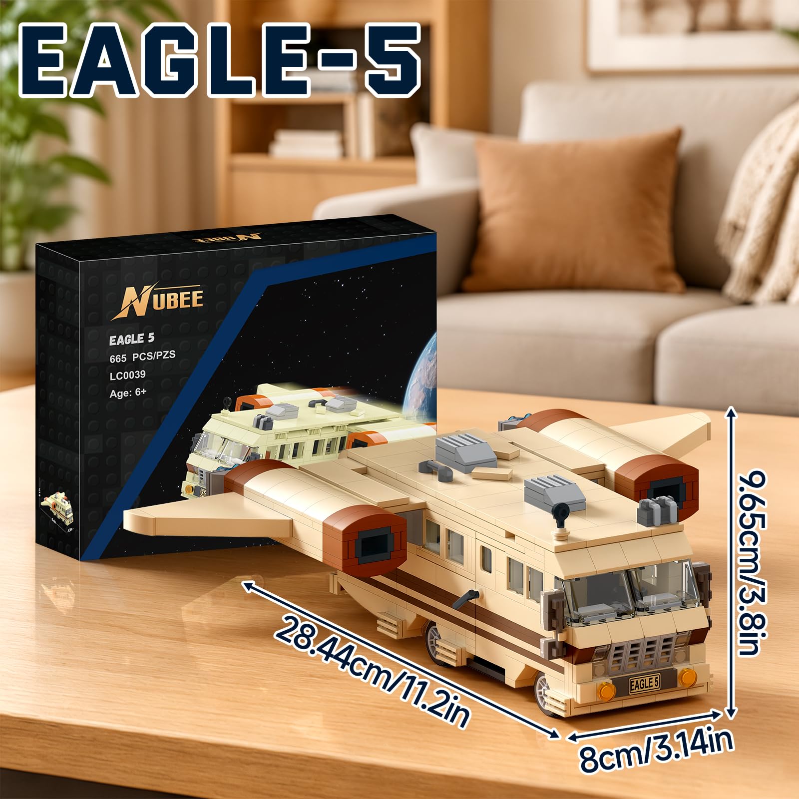 Nubee Spaceballs Eagle 5 Building Set, Space Movie Car Moc Model with Cockpit Secret Hyper-Jets Periscope Barf's Room, Birthday Gift for Fans Teens
