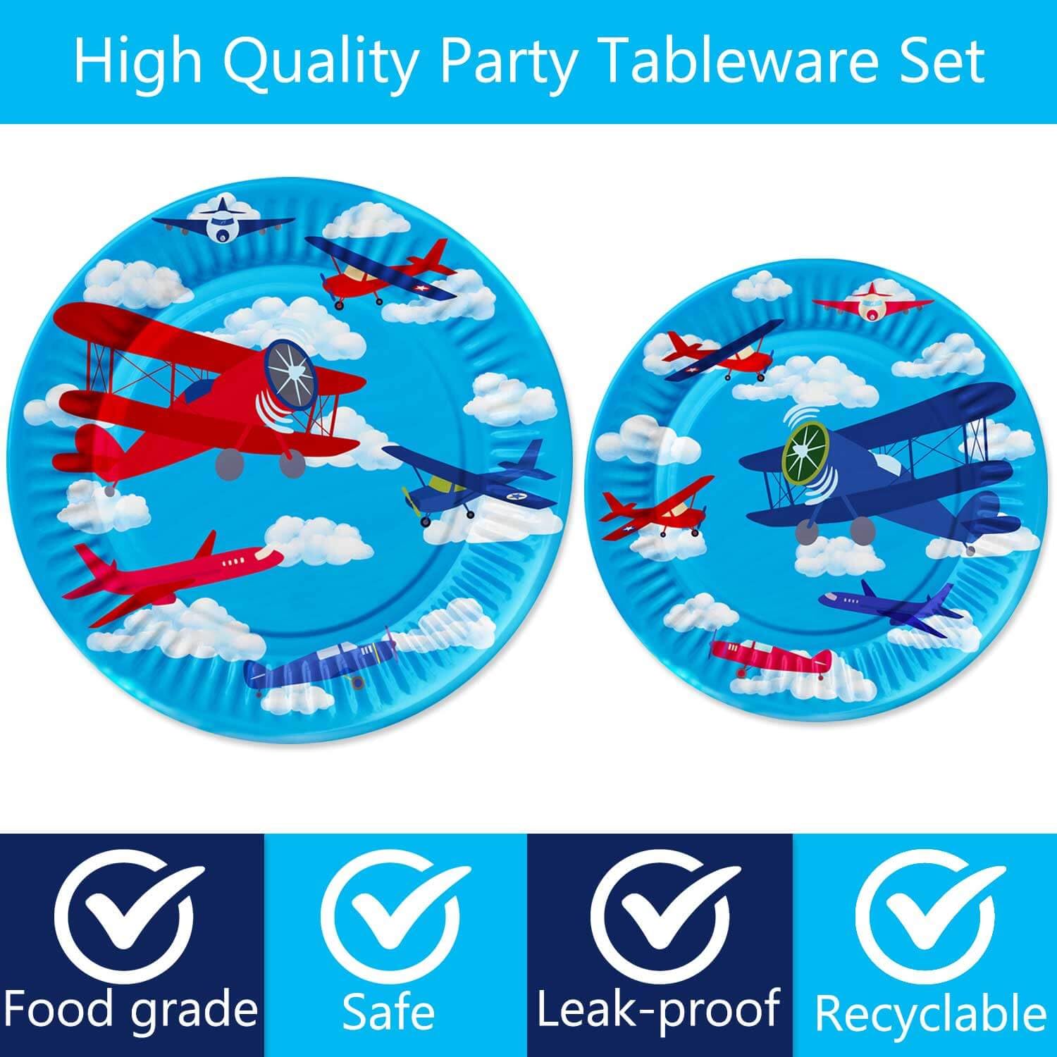 LetDec Airplane Birthday Party Tableware Airplane Aircraft Disposable Paper Plates Dinnerware for Aviation Theme Boys Birthday Baby Shower Party