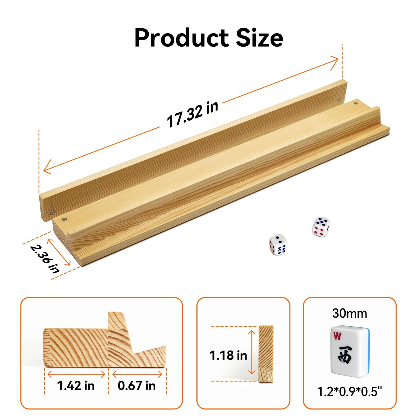 apinud Mahjong Racks with Magnetic Pushers for American Mahjong, 17.3 Inch Wooden Tile Holder Set of 4, Adult Card Game Accessories with Dice