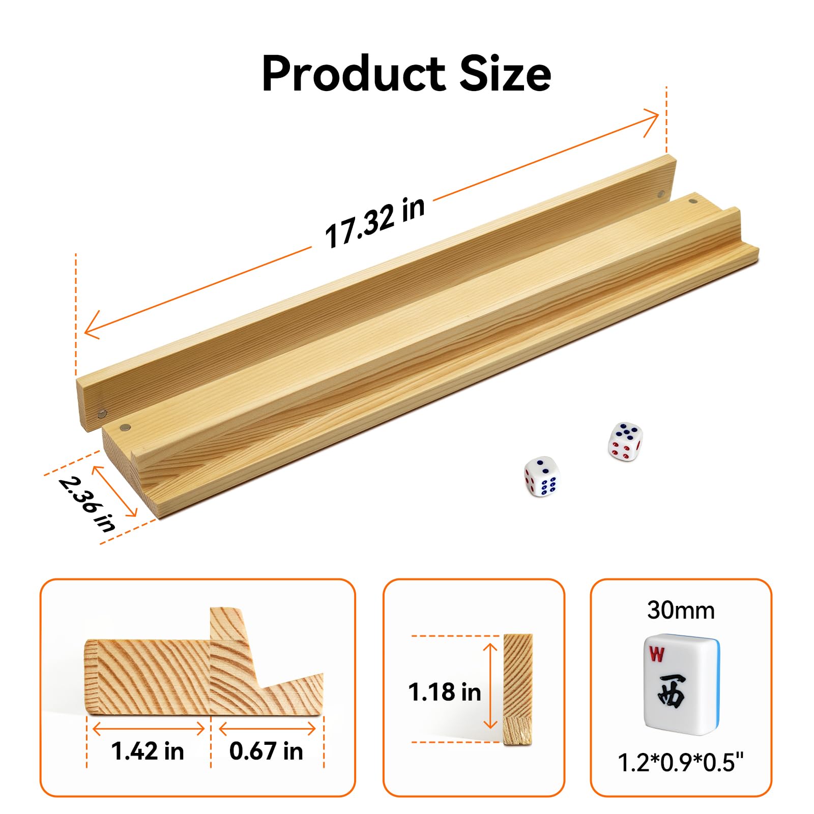 apinud Mahjong Racks with Magnetic Pushers for American Mahjong, 17.3 Inch Wooden Tile Holder Set of 4, Adult Card Game Accessories with Dice