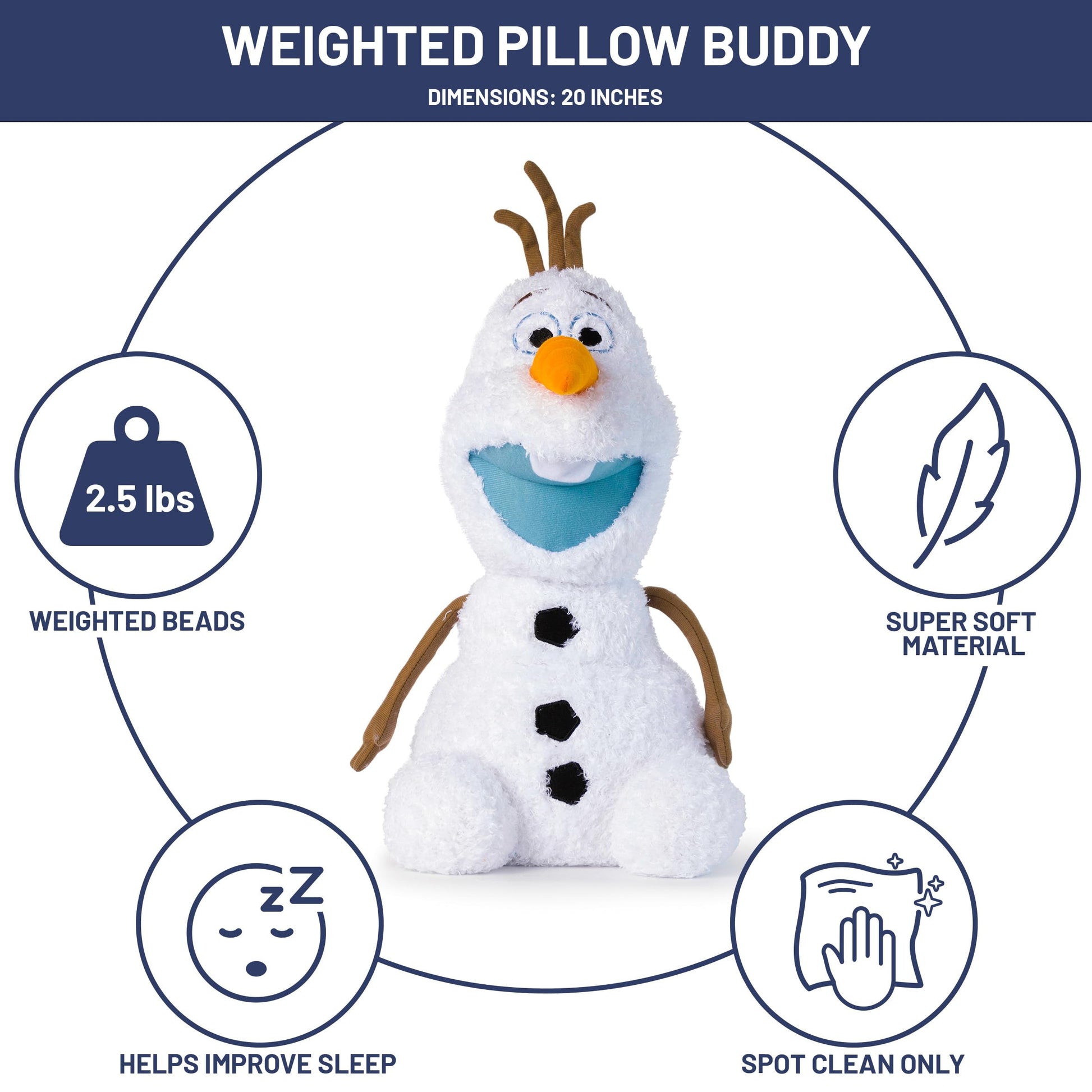Jay Franco Weighted Disney Plush Pillow Buddy - 2.5 lbs Soft Plushie Stuffed Pillow, 20 Inches, White - Olaf