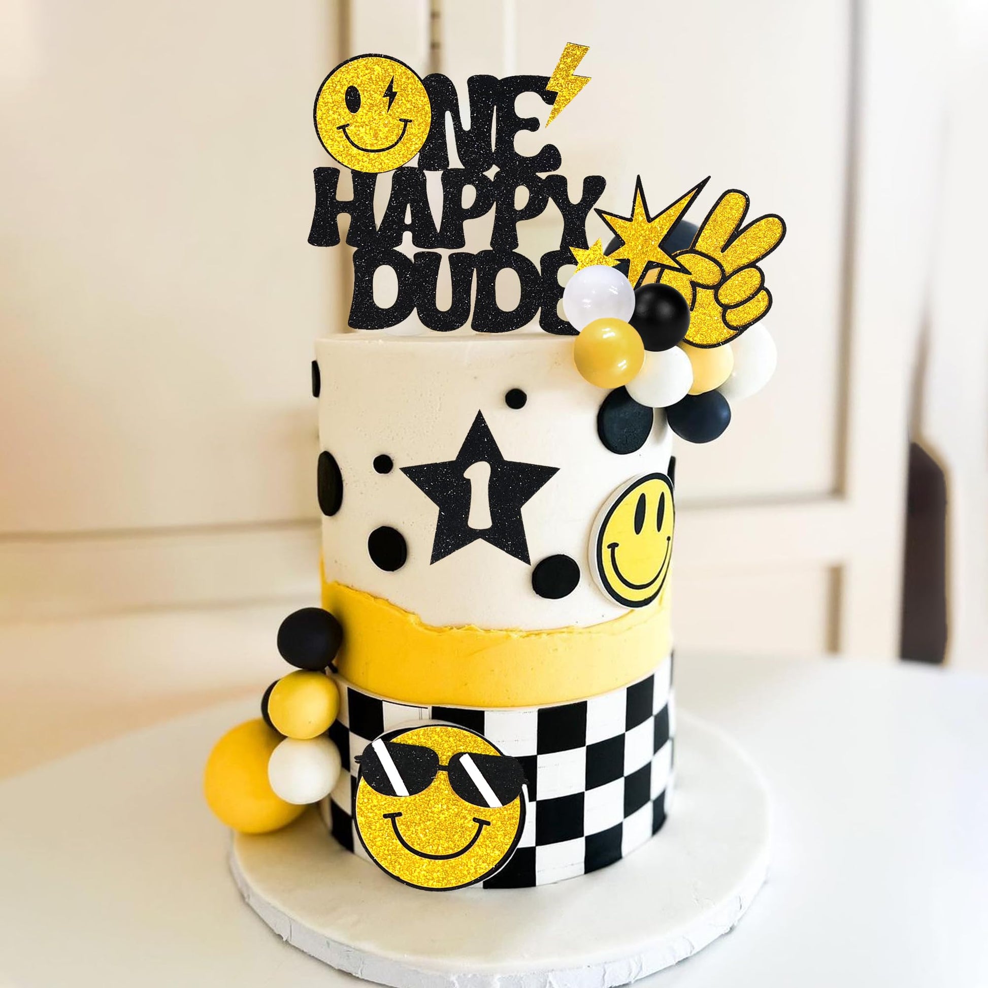 24 PCS One Happy Dude Cake Toppers Face 1st Birthday Cake Decorations Hippie Cupcake Toppers for Wedding Gender Reveal Supplies (style 1)