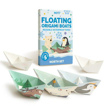 WOYS Floating Origami Boats | North Set | Waterproof Premium Reusable Paper | Screen-Free Summer Toy & Gift | DIY Origami Kit | 5 Sheets | Bath, Pool
