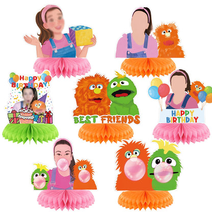 Rachel Girls Party Decorations Honeycomb Centerpiece, 7 Pieces English Teacher Theme 3D Double Side Cake Toppers Table Centerpieces, Photo Backdrop