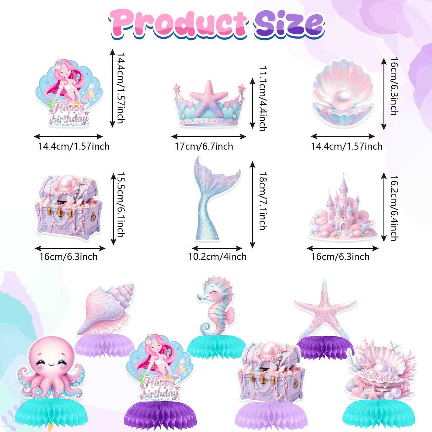 Mermaid Birthday Decorations Mermaid Birthday Party Supplies Banner Hanging Swirls Honeycomb Centerpiece for Girls Mermaid Party Decorations