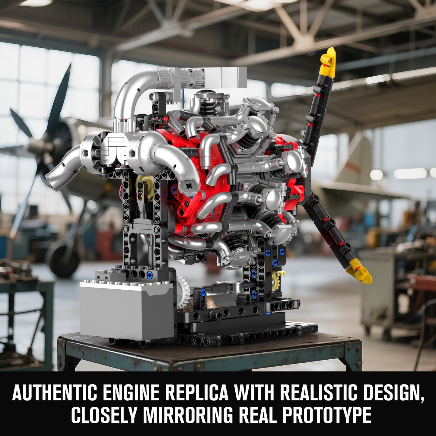 Mould King 10211 Aircraft Engine Model that Works, 1147PCS Transmission Engine Battery/Motor Building Sets, STEM Toy Gift for 14+ Teens & Adults, V8