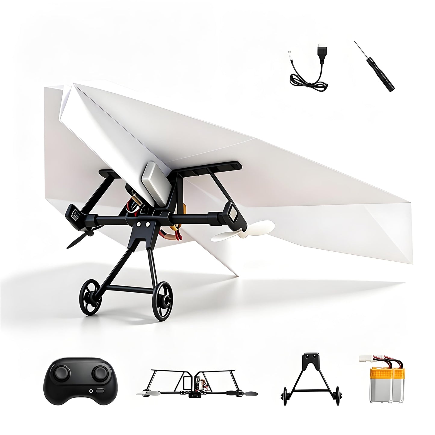 RC Paper Airplane Kit, DIY RC Plane with Gyro Stabilizer (One Battery)
