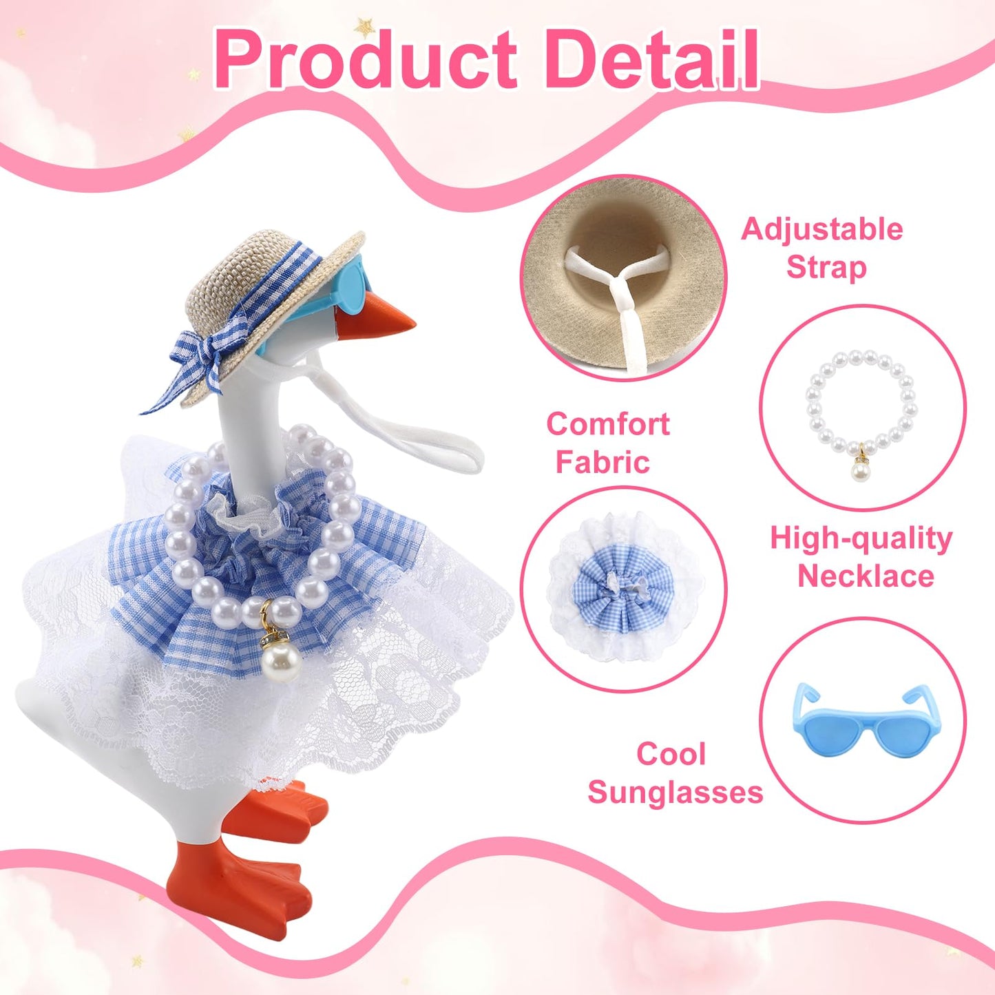 Estedro 6 Set Desk Goose Outfits 7 Inches 18 PCS Mini Porch Goose Clothes with Cute Hat Necklace Dresses and Sunglasses Funny Desk Goose Accessories